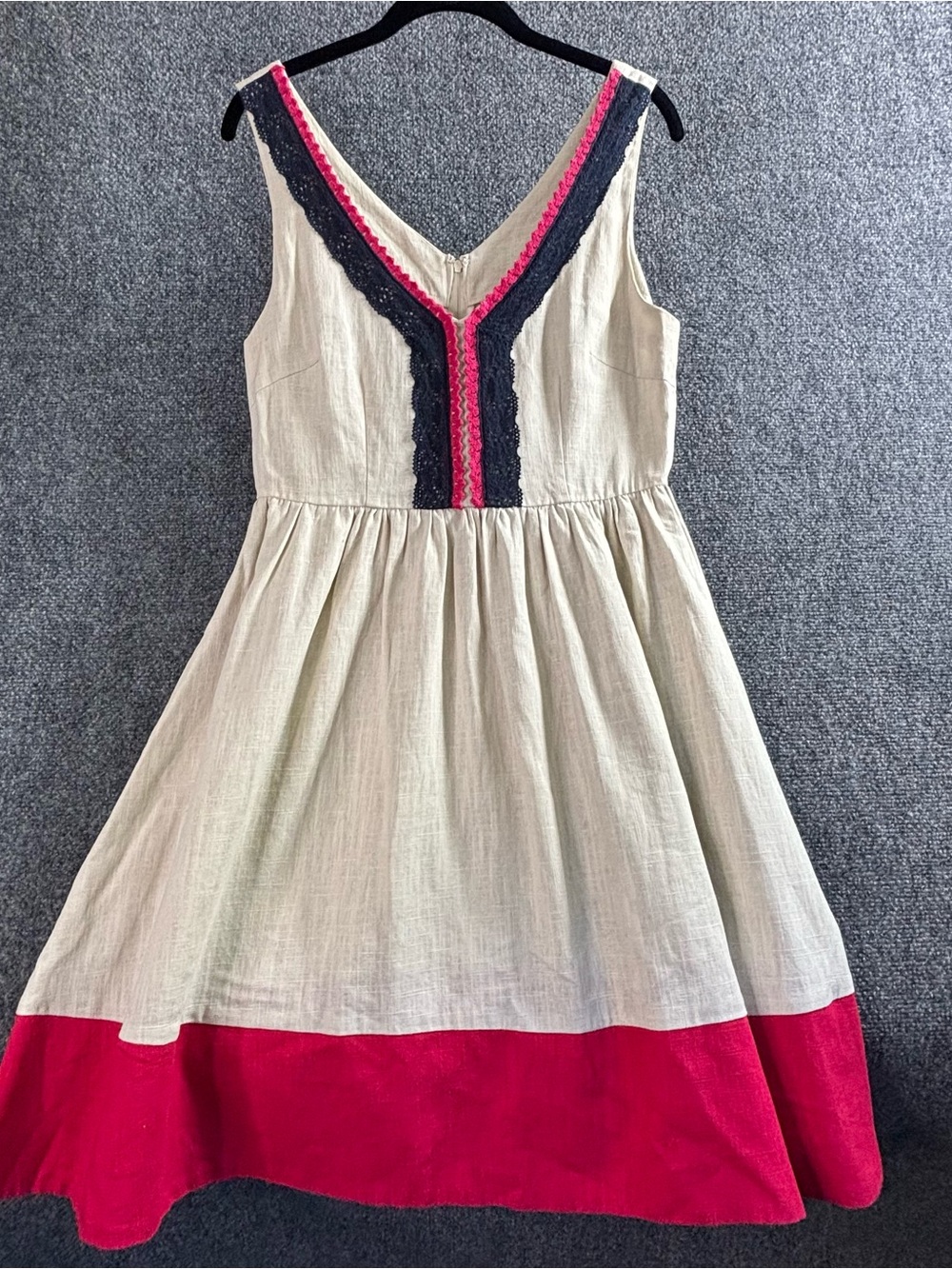 Knitted Dove X Anthropologie Ric Rac 100% Linen Color Block Retro Inspo Dress M
